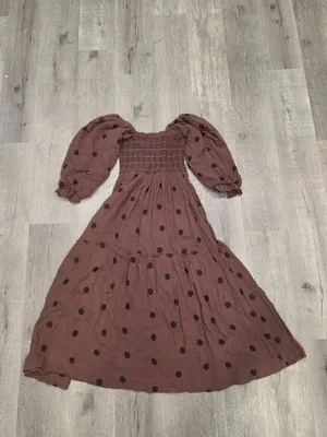 Free People Dahlia Embroidered Maxi Dress brown off the shoulder embroider S thumbnail 3