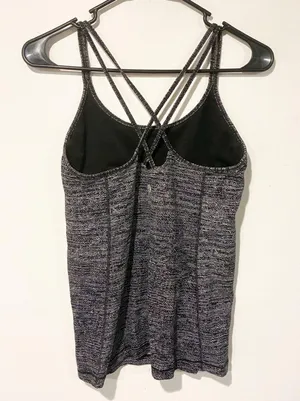 Lululemon Free To Be Tank Nulu Fabric Strappy Back Twillines Ice Grey Black thumbnail 1