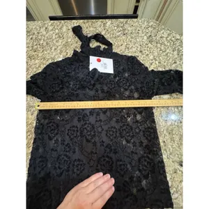 ALOHAS Tiban Black Lace Maxi Dress Mock Neck Bow Size Medium Velvet Long Sleeve thumbnail 10