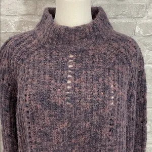 Madewell Pointelle Mockneck Chunky Knit Sweater in Heathered Eggplant thumbnail 3