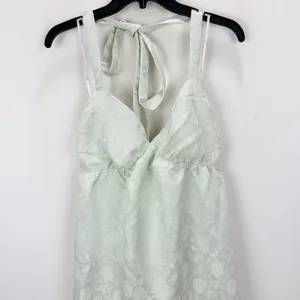 Lulus Precious Allure Light Sage Green Jacquard Tie-Strap Mini Dress Large NWT thumbnail 6
