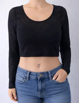 Black Long Sleeve Crop Top thumbnail 1