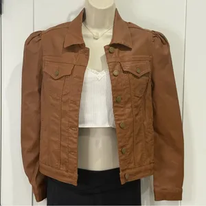 NWT Driftwood Gigi Puff Sleeve Faux Leather Jacket Small Brown Moto Fall Chic thumbnail 4