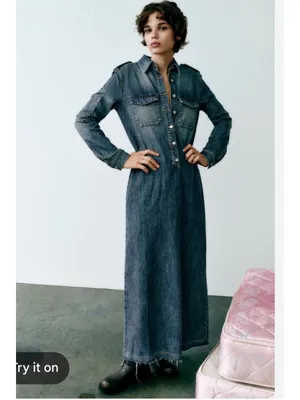 Zara New Raw Hem Maxi Jean Dress thumbnail 5