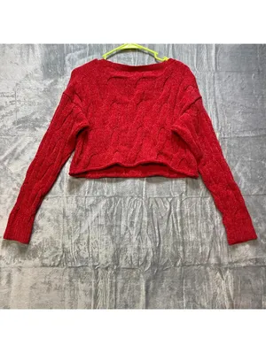 Garage Women's NWT Cropped Cable Knit Chenille Sweater Chili Pepper Medium thumbnail 2