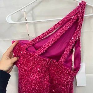 NEW Loyeloy women's pink sequins one shoulder cutout strap bodycon‎ mini dress thumbnail 3