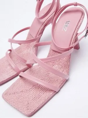 Zara Pink Jute Square Toe Heels size 38 (7.5) thumbnail 1