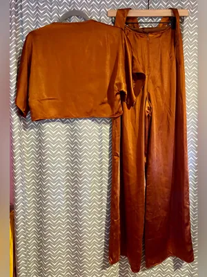 Lulus | Flirt For Fun Rust Brown Tie-Front Two-Piece Wide-Leg Jumpsuit, XS thumbnail 8