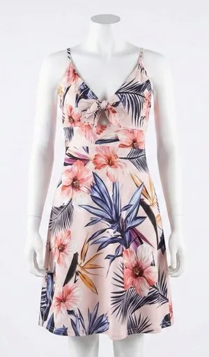 Boohoo Pink Tropical‎ Floral Tie Front Cutout Skater Dress Summer Vacation thumbnail 1