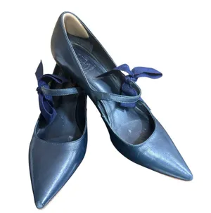 Tory Burch Blue Leather Pointed Toe Kitten Heel with Bow Detailing thumbnail 2