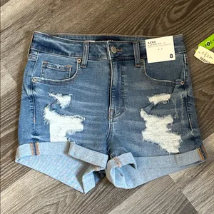 Aeropostale Women's Blue Denim High Rise Midi Shorts 3” thumbnail 3