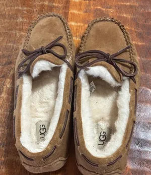 UGG Chestnut Suede Shearling Moccasins with Bow thumbnail 1