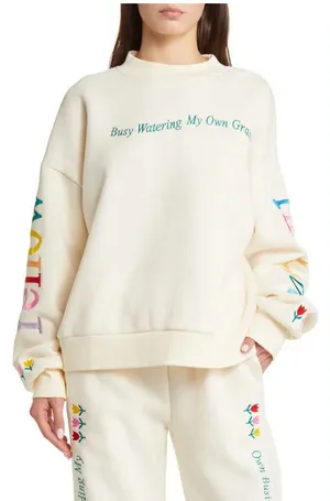 Yellow the Label Sweatshirt Womens S White Busy Watering My Own Grass Long Sleev thumbnail 1