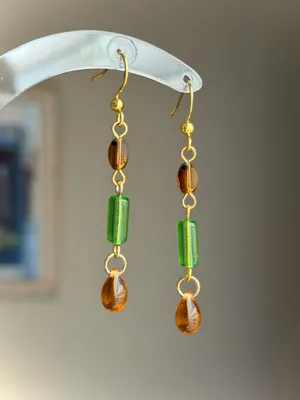 Handmade glass beads fairy whimsy dainty unique dangle earrings🌀🌙 thumbnail 5