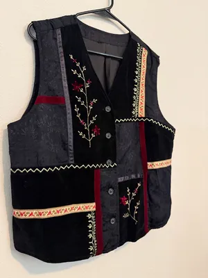 Vintage Black WhimsiGoth Patchwork Embroidered Vest thumbnail 2