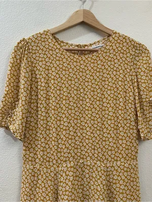 Reformation Gracie Short Sleeve Floral Print Crepe Mini Dress In Peru Yellow 12‎ thumbnail 7