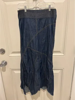 Vintage Y2K Urban Outfitters Denim Maxi Skirt S Asymmetrical Raw Hem Boho thumbnail 2