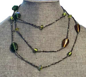 Vintage long glass bead necklace thumbnail 5