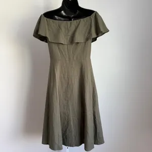 Saks Fifth Ave. Green Off Shoulder Midi Dress cottagecore ‎ Ruffle Size 2 thumbnail 5