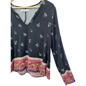 Abercrombie & Fitch Floral Boho Peasant‎ Top Black Paisley Hem Blouse Medium thumbnail 2