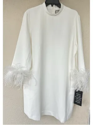 Tuckernuck Women's White Feather Cuff Shift Ellie Mini Dress 2XL Wedding Bridal thumbnail 4