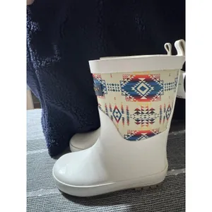 Pendleton Kids Rain Boots Western Navajo Print White Rubber Size 7 8 thumbnail 6
