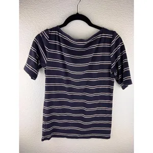 LAUREN Ralph Lauren Womens Striped Boat Neck‎ T Shirt Size M Breton Nautical thumbnail 2