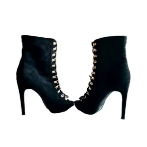 NWOB Wild Diva Black Vegan Suede Stiletto Boots with Gold Accents Size 8 thumbnail 9