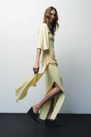 Zara Elegant Butter Yellow Gown - Floor-Length Formal Dress thumbnail 10