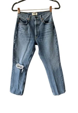 Agolde Women's Blue Distressed Boho Jeans Size 24 thumbnail 1