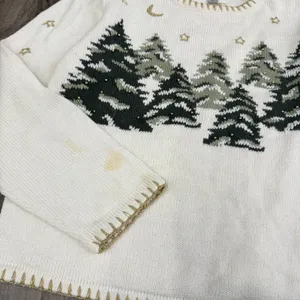 Vintage Christmas Tree Holiday beaded hand knitted sweater thumbnail 3