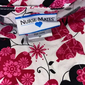 Nurse Mates Pink and Black Floral Women's Scrub Top thumbnail 4