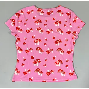 Pink Red Mushroom Fairycore Print Short Sleeve Tee T-Shirt Top Blouse Size S 🍄✨ thumbnail 4