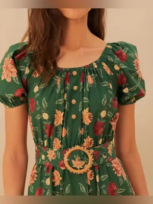 FARM Rio Green Pineapple Garden Organic Cotton Maxi Dress Size M thumbnail 4