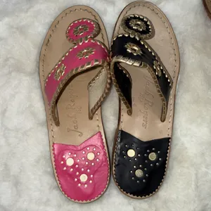 Jack Rogers Pink Gold‎ Leather Preppy Medallion Old Money Sandals Womens Size 5m thumbnail 3