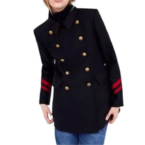Zara Navy Military Style Double Breasted Coat Size S thumbnail 12