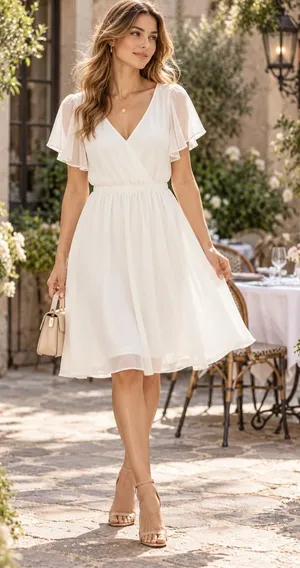 Express White Ethereal Chiffon V-Neck Dress Flutter Sleeve NWT Size S Angelcore thumbnail 1