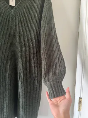 NWT Francesca's Olive Green Chunky Knit Sweater MIni Dress Medium Rustic Fall thumbnail 3