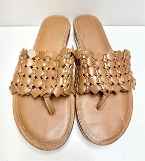ALI MACGRAW Sandals Womens Size 8 Leather Wren Woven Slip On Shoes‎ thumbnail 1