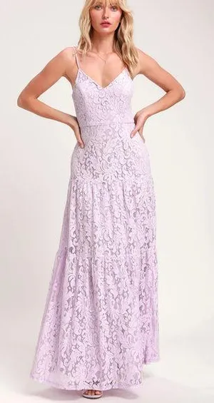 new lulus Finely Lavender Lace Tiered Maxi Dress size small thumbnail 1