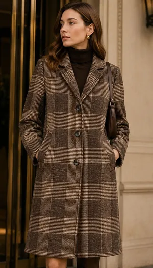 Abercrombie & Fitch Brown Plaid Long Coat Tailored Quiet Luxury Classic Preppy thumbnail 1