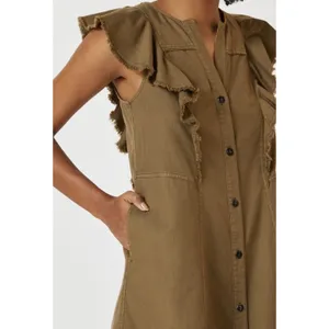 Anthropologie Pilcro Flutter-Sleeve Buttondown Tunic Mini Dress Moss XSmall thumbnail 2