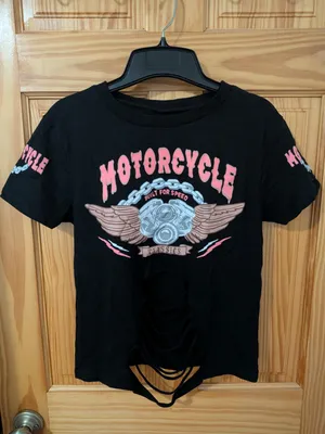 On Fire Black Motorcycle Distressed Graphic Tee L thumbnail 3