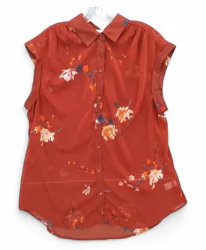 🌙 AVA & VIV Floral Print Sheer Sleeveless Button Blouse thumbnail 1