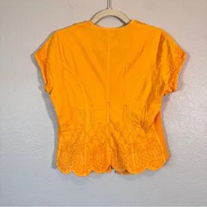 G Designs Orange Embroidered Boho Blouse Womens M Peasant Fairycore Renaissance thumbnail 5