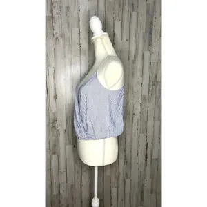 Brandy Melville Women's OSFM Blue/White Striped Wrap Cropped‎ Tank Top thumbnail 4