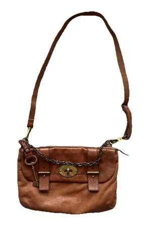 Fossil Issue 54 Brown Leather Messenger Bag‎ Crossbody Charm Satchel Chain Purse thumbnail 1