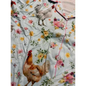 NIB- Farmhouse Chicken Floral Pajama Set Short Sleeve Button Down Shorts- L thumbnail 3