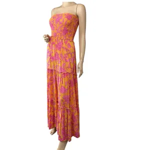 Abel The Label ATL‎ Strapless Tiered Maxi Dress Smocked Bodice Floral Hippie thumbnail 4