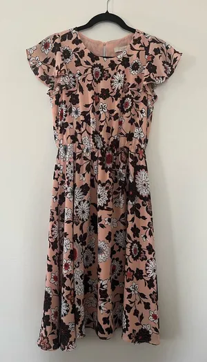 Loft Peach Pink Modest Floral Midi Dress XS Feminine Church Teacher Office thumbnail 1